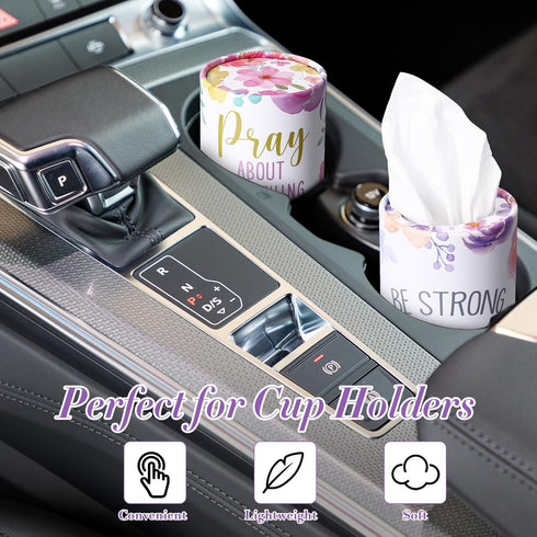 Outus 12 3 Pcs Floral Christian Car Tissues Cylinder Holder with Ply Facial Tissue Bulk Inspirational Bible Verse