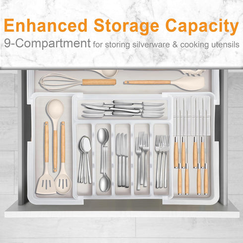 Homecor Silverware Organizer for Kitchen Drawers, Expandable Utensil Organizer & Knife Block, BPA Free Storage