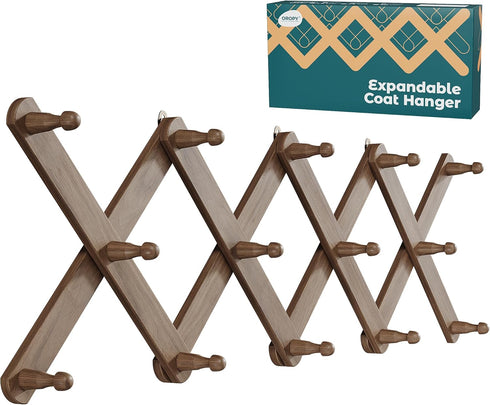 14 27"10", OROPY Wood Accordion Wall Hanger, Expandable Coat Rack Wall Mount with Pegs, Expanding Hat Rack for Wall, X
