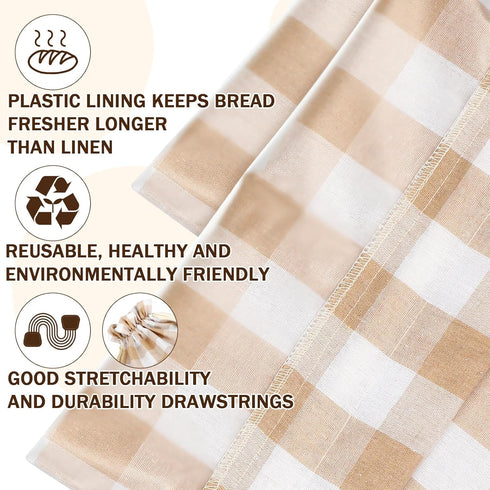 2 13 17 Inches Pcs Linen Bread Bags for Homemade x Sourdough Bread Container Reusable Linen Storage Bag with Plastic