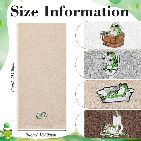 4 Set SmoothNovelty Pcs Frog Bathroom Towels Soft Cotton Hand Towels Embroidered Frog Design Washcloths for Bathroom