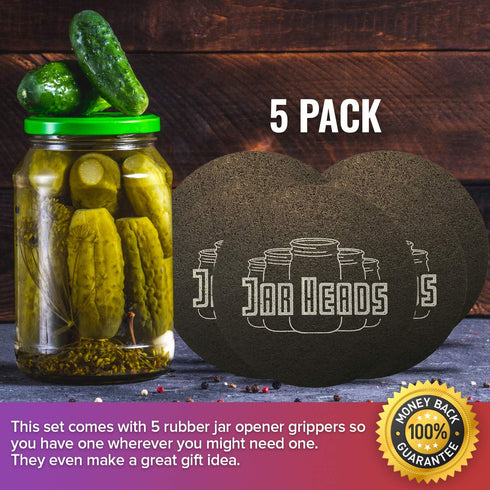 JAR HEADS Rubber Jar Opener Gripper Pad, 5 Pack - Thick 5 Inch Grippers for Weak Hands & Seniors