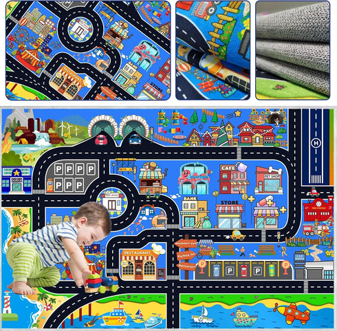 39''x59'' Kids Car Rug Play Mat Carpet for Cars Toys, Educational Road Traffic Carpet Kid Rugs for Playroom Kids Room