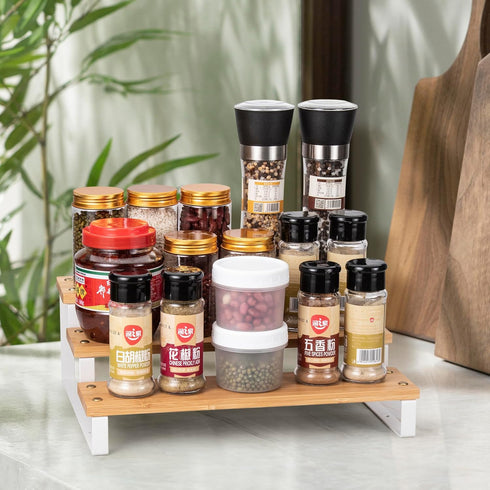 Spice Rack Kitchen Cabinet Organizer - 3 Tier Seasoning Shelf, Step Spice Storage Holder for Kitchen Cabinet, Pantry,