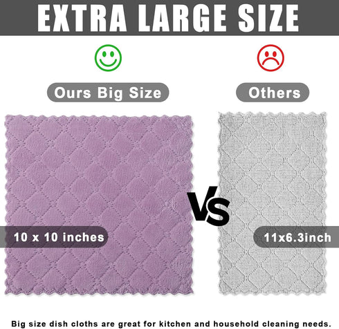 Homaxy 12 Pack Kitchen Dish Cloths, 10 x 10 Inches, Purple, Super Soft and Absorbent Coral Velvet Cleaning Cloths.