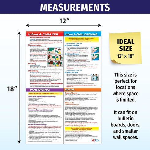 ZOCO Infant & Child First Aid Poster, Laminated 12x18 - CPR, Choking, Poison & Burn Chart