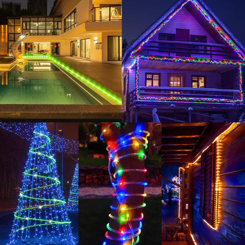50FT 150 18 5 LED Solar Rope Lights, Colors with Timer, Modes, Waterproof Plug-in Remote Control Camping String Lights