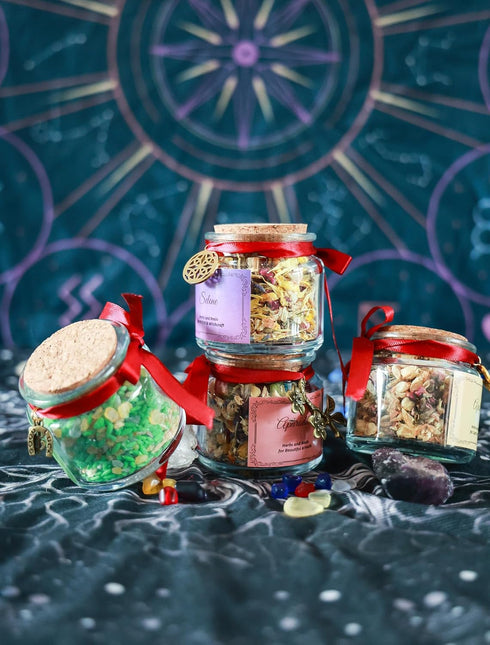 Witchcraft Jar Offering, Ritual Herbs and Resins for Divination, Protection, Altar Tools
