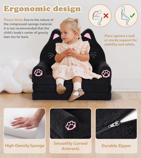 Foryoomi 2-in-1 Kids Couch, Soft Toddler Couch Fold Out with Blanket, Chair Comfy, Foldable Convertible Plush Sofa