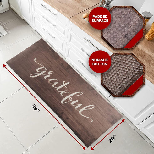 J&V TEXTILES 20x39 inches Anti Fatigue Kitchen Mat, Non Slip, Easy Wipe Clean, Grateful Design, 1/2 Inch Thick
