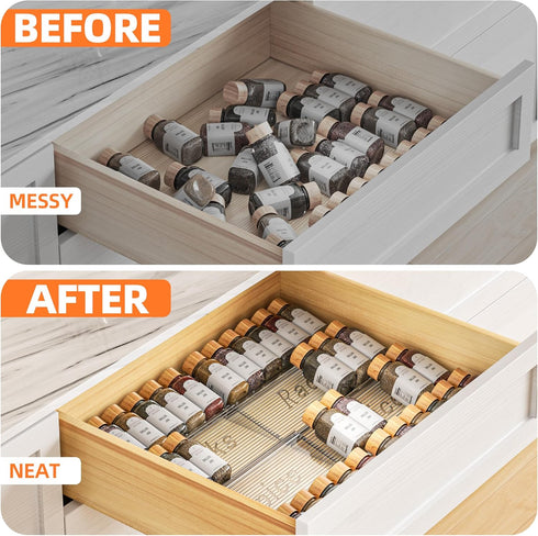 Spice Drawer Organizer, 2 Tier Clear Acrylic Storage, Expandable from 11'' to 22''