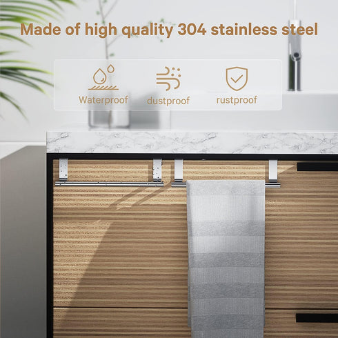 Stainless Steel Over Door Towel Rack Bar Holders, 2 Pack for Universal Fit on Over Cabinet Doors (Silver)