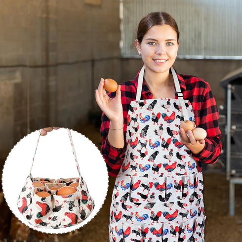 2 15 7 Cutecrop Pcs Egg Collecting Apron with Pocket Gathering Basket with Pouch for Chicken Duck Goose Eggs Easter