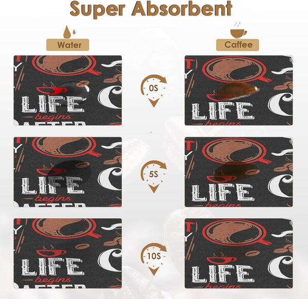 2 Pcs Funny Abstract Cartoon Red Coffee Mat for Countertops, Dish Drying Mat for Kitchen Coffee Bar Accessories