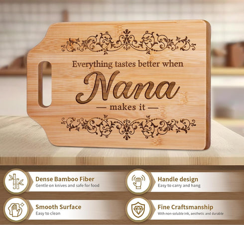 Nana Gifts - Engraved Bamboo Cutting Board, 12.3"L x 8.7"W x 0.4"Th, Birthday Gifts for Nana