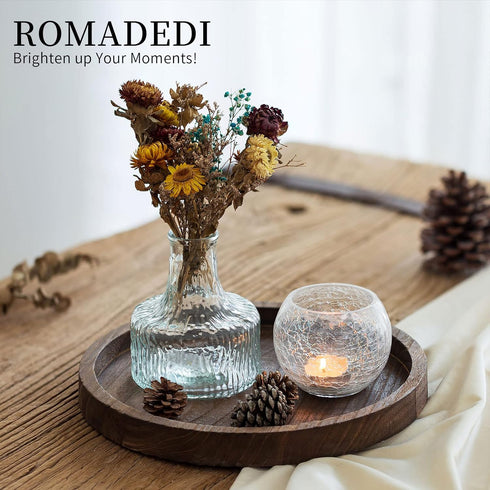 Wooden Decorative Tray Candle Holder: Romadedi Round Wood Tray Home Decor, Small Rustic Trays for Coffee Table