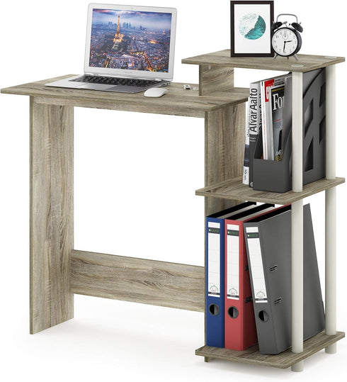 Furinno Efficient Home Laptop Notebook Computer Desk with Square Shelves, Sonoma Oak/White Finish