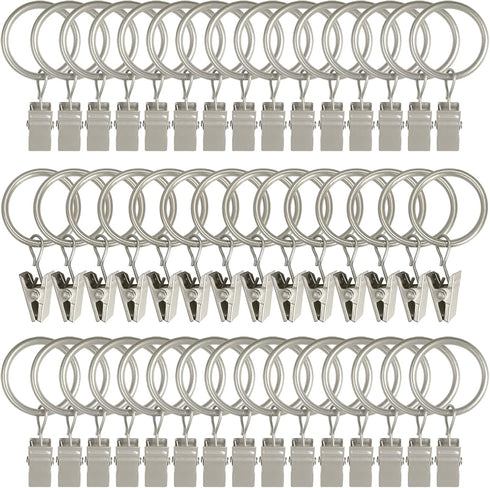 44 Pack Metal Curtain Rings with Clips, Drapery Clips for 6/8 in Curtain Rod, Matte Silver