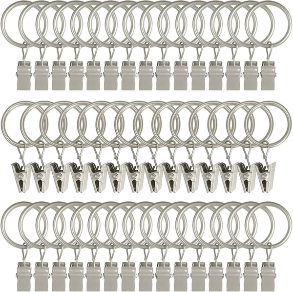 44 Pack Metal Curtain Rings with Clips, Drapery Clips for 6/8 in Curtain Rod, Matte Silver