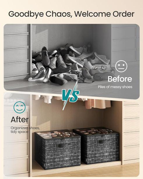 Closet, 16 16.5 16.5 12.5 Inches, ULSP601B01 SONGMICS Shoe Organizer for Shoe Storage Box with Clear Lid, Foldable