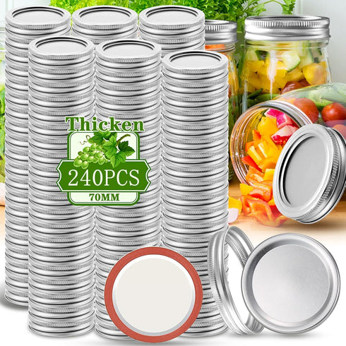 SLifeJars Canning Lids and Rings Regular Mouth, 240 Pcs 70MM Mason Jar Lids and Rings Set for Leak Proof Canning