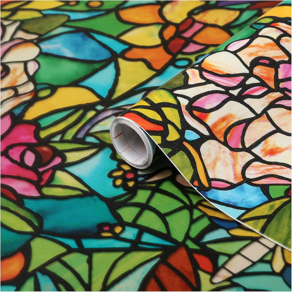 d-c-fix Window Privacy Film Tulia Stained Glass, Self-Adhesive Decorative Vinyl Covering for Home, 17.7" x 78.7"
