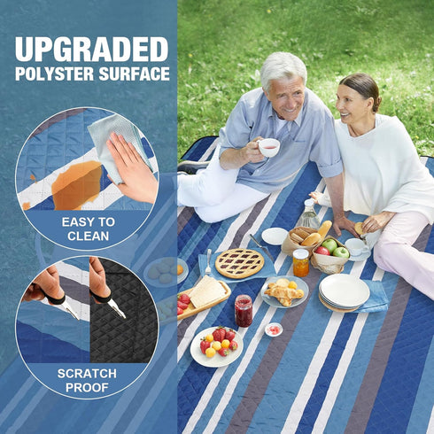 80"x80" 3-Layer Picnic Blankets Outdoor Extra Large - Waterproof Beach Blanket, Machine Washable Foldable Park Mat