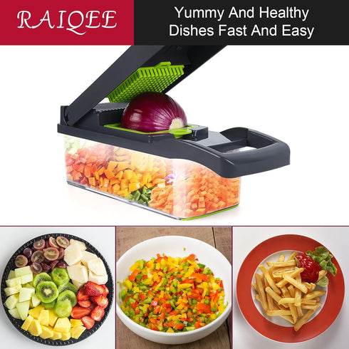 Vegetable Chopper, Onion Chopper, Pro 10 in 1 Multifunctional Slicer, Adjustable Vegetable Cutter with Container (Grey)