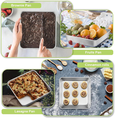 TeamFar 9 Inch Square Cake Pan, Stainless Steel Baking Roasting Pan for Cake, Brownie, Lasagna, Dishwasher Safe