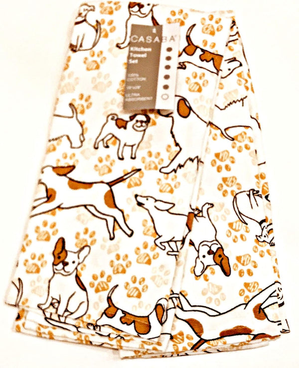 Casaba Dog Lover 2-pc. Matching Towel Set with Adorable Dogs and Paw Prints | 100% Cotton