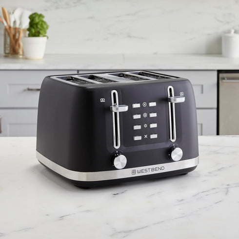 West Bend 4 Slice Toaster - Extra-Wide and Deep Slots with 3 Functions, 7 Shade Settings, Black