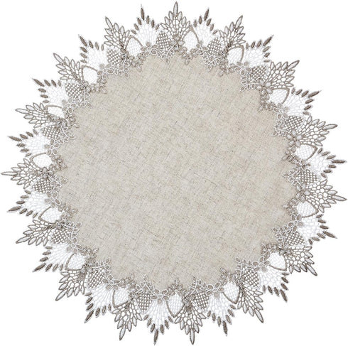 Natural Linen Doily 24 inches Round Neutral Earth Tones Beige Lace Coffee