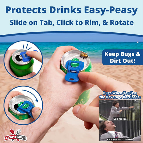 Complete Cover Easy Tab Opener 36PK Beverage Barricade 2.0 by Avant Grub - Colorful Drink Can Protector Cap