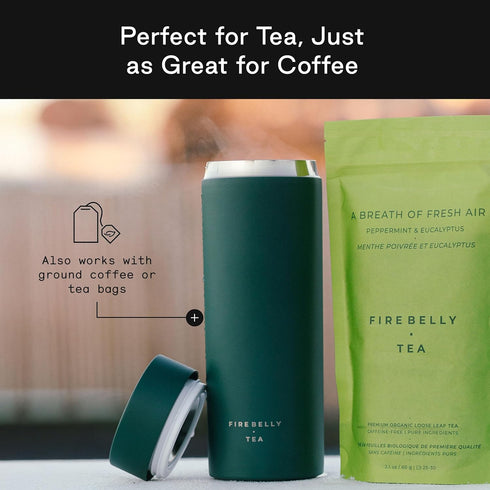 Firebelly Tea, Travel Tea Infuser Mug with Strainer, Insulated Tumbler for Loose Leaf Tea or Coffee, Leakproof Bottle
