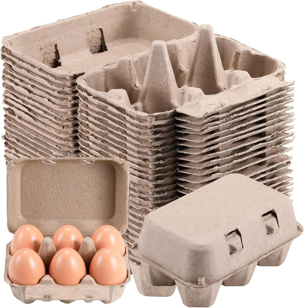 LayHyand Half Dozen Vintage Egg Cartons 50 Pack, Blank Natural Pulp Egg Cartons