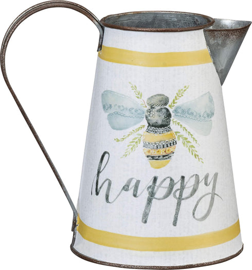 Primitives by Kathy Decorative Metal Pitcher, Medium, Happy Humble Design
