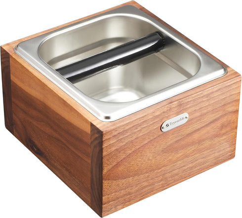 Espresso Knock Box Made of Sturdy Walnut Wood and Easy-Clean Stainless Steel Knockbox for Coffee Grounds