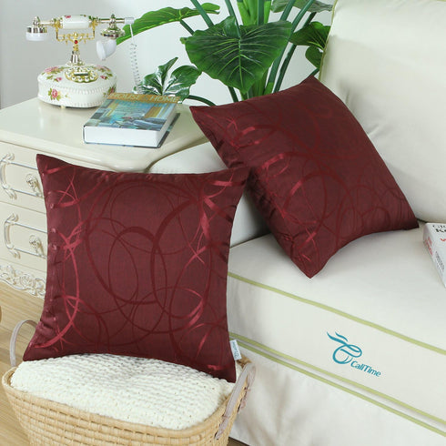 CaliTime 18 x 18 Inches Throw Pillow Covers Pack of 2, Modern Geometric Accent Cushion Cases in Burgundy