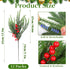 12Pcs Christmas Norfolk Pine Stems with Red Berries, Real Touch Artificial Norfolk Pine Branches for Vase,DIY Crafts