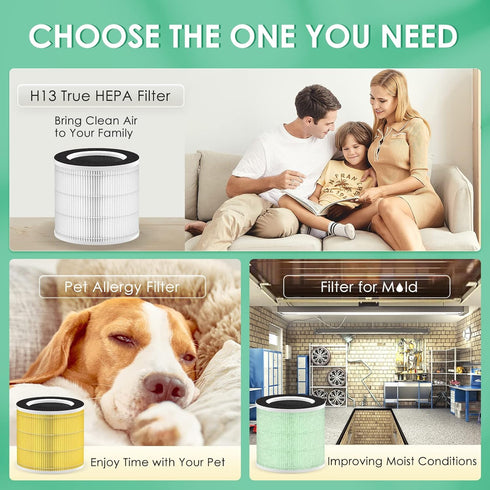 RP-AP089-F2 Replacement Filter for RENPHO, H13 True HEPA Filters with Intercept Coating, Green 1-Pack
