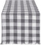 DII Heavyweight Fringed Check Table Runner, 14x108, Gray - Tabletop Collection