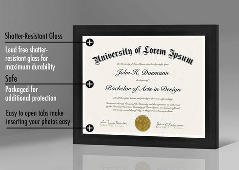 Americanflat 8.5x11 Diploma Frame, Black, Shatter-Resistant Glass, Engineered Wood, Legacy Collection