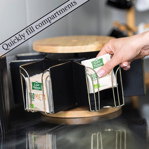 Countertop Made Easy Kit Metal Carousel Tea Bag Organizer & Kettle Stand Caddy- Modern Storage Solution for Tea Bags