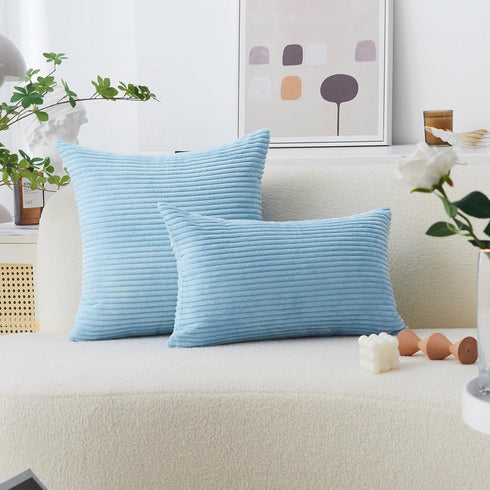 Home Brilliant Blue Throw Pillow for Couch, Stripe Velvet Corduroy Euro Sham, 24 x 24 inch