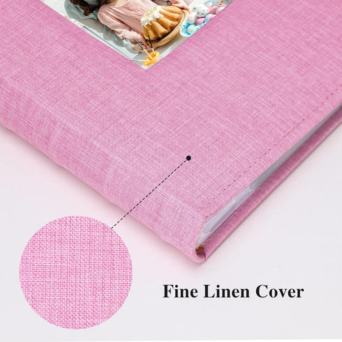 Vienrose Photo Album 4x6, 300 Photos Linen Frame Cover with Memo Areas, Large Capacity Slip-in Pictures Book, Pink