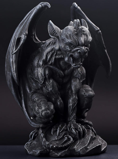 JORAE Winged Gargoyle Statue, Indoor Outdoor Home Decor Sitting Guardian Sculpture, 9 in Polyresin