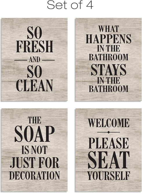 EXCELLO GLOBAL PRODUCTS Wooden Bathroom Humor Signs, Decor for Home or Business, Pack of 4