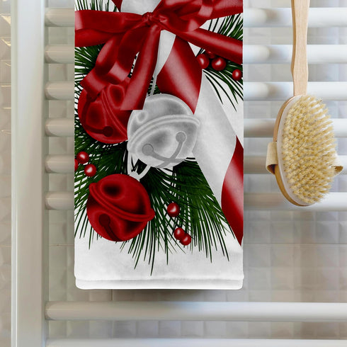 3dRose Towel, Pretty Candy Cane with Bells Illustration Design