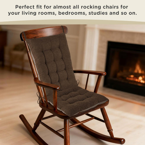 Set 2 AddGrace Non-Slip Rocking Chair Cushion Extra Large Linen Thick Chair Pads Durable High Back Seat Cushions