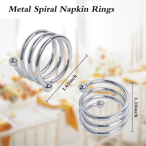 Metal Spiral Napkin Rings, Round Serviette Holder Buckles for Dinner, Holiday Parties, Set of 6 (Silver)